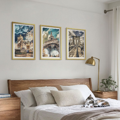 Set di 3 quadri Ponti, torri, città europee