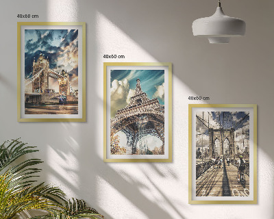 Set di 3 quadri Ponti, torri, città europee