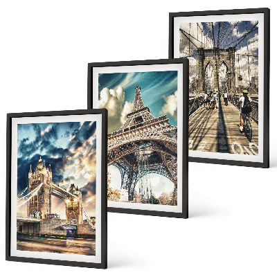 Set di 3 quadri Ponti, torri, città europee