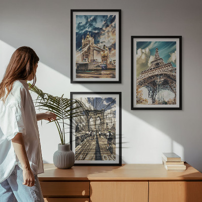 Set di 3 quadri Ponti, torri, città europee