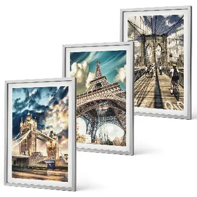 Set di 3 quadri con ponti, torri e città europee