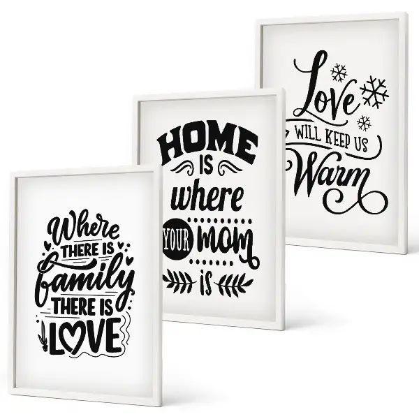 Set di 3 quadri con tema famiglia amore casa e calore