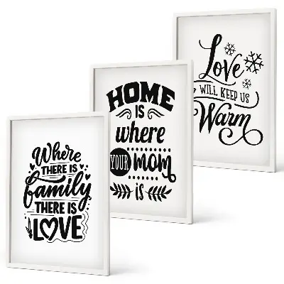 Set di 3 quadri con tema famiglia amore casa e calore