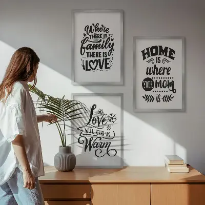 Set di 3 quadri con tema famiglia amore casa e calore