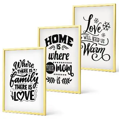 Set di 3 quadri con tema famiglia amore casa e calore