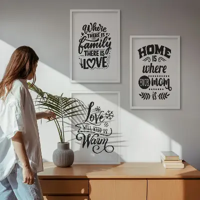 Set di 3 quadri con tema famiglia amore casa e calore