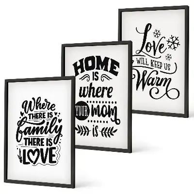 Set di 3 quadri con tema famiglia amore casa e calore