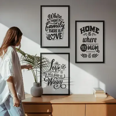 Set di 3 quadri con tema famiglia amore casa e calore