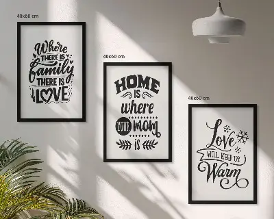 Set di 3 quadri con tema famiglia amore casa e calore