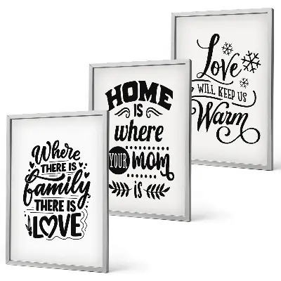 Set di 3 quadri con tema famiglia amore casa e calore