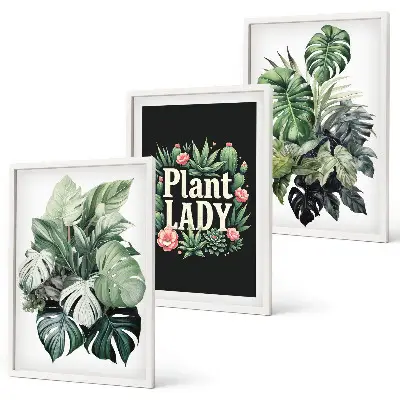 Set di 3 quadri Piante tropicali motivo Signora delle piante