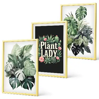 Set di 3 quadri Piante tropicali motivo Signora delle piante