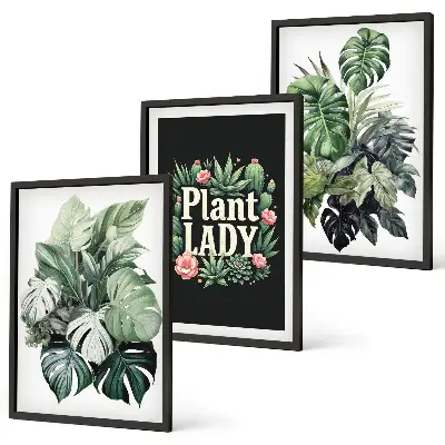 Set di 3 quadri Piante tropicali motivo Signora delle piante