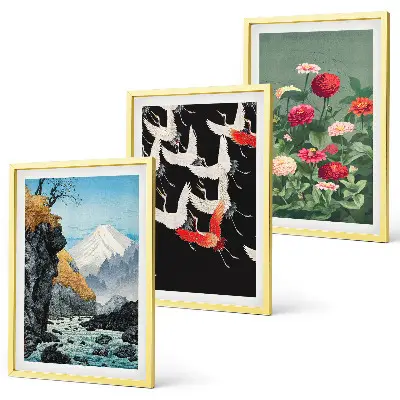 Set di quadri incorniciati con stampa di cascata di montagna, uccelli e fiori