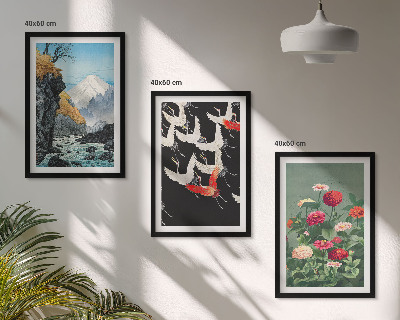 Set di quadri incorniciati Cascata di montagna, uccelli, fiori
