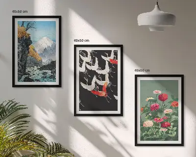 Set di quadri incorniciati con stampa di cascata di montagna, uccelli e fiori