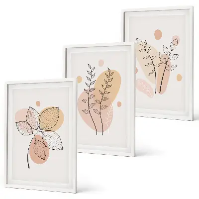 Composizione di quadri con disegni di piante dai colori pastello