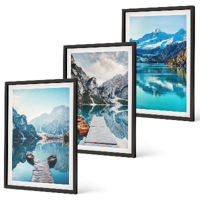 Set di 3 quadri laghi di montagna, riflessioni sulle barche