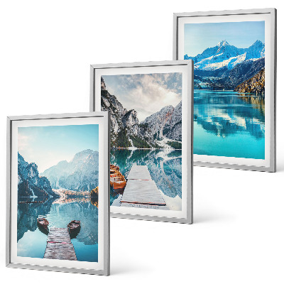 Set di 3 quadri laghi di montagna, riflessioni sulle barche