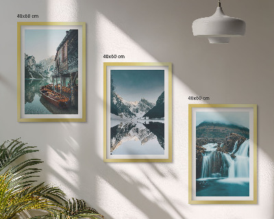Composizione di quadri paesaggi montani cascata lago