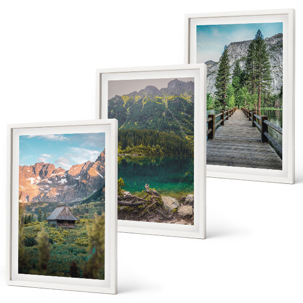 Set di 3 quadri Ponte sul lago nel paesaggio montano