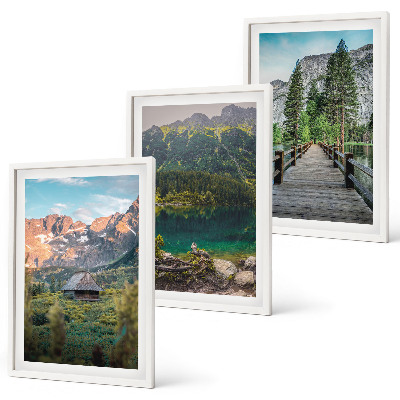 Set di 3 quadri Ponte sul lago nel paesaggio montano