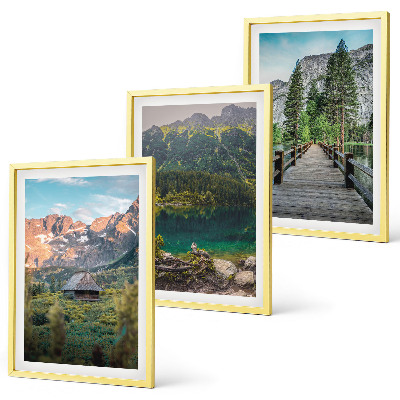 Set di 3 quadri Ponte sul lago nel paesaggio montano