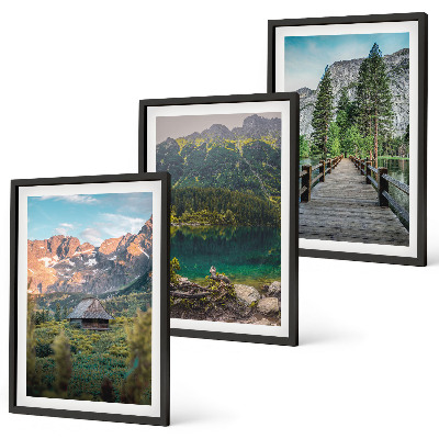 Set di 3 quadri Ponte sul lago nel paesaggio montano