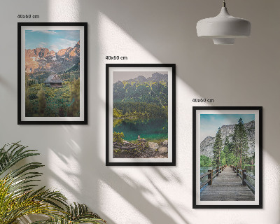 Set di 3 quadri Ponte sul lago nel paesaggio montano