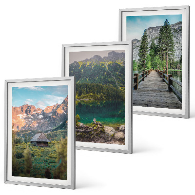 Set di 3 quadri Ponte sul lago nel paesaggio montano