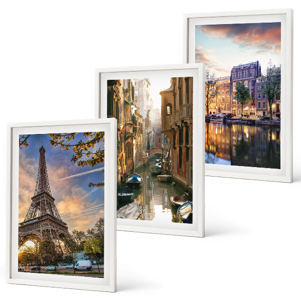 Set di quadri incorniciati Torre Eiffel Venezia Canali di Amsterdam