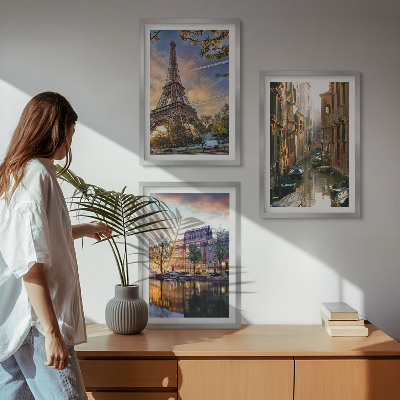 Set di quadri incorniciati Torre Eiffel Venezia Canali di Amsterdam