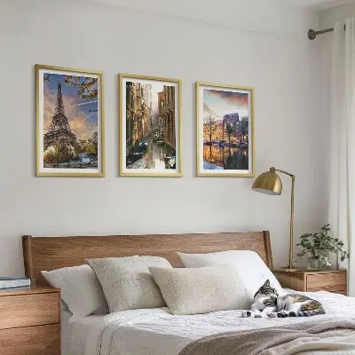 Set di quadri incorniciati con Torre Eiffel, Venezia e canali di Amsterdam