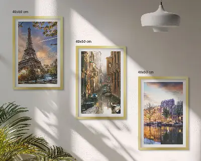 Set di quadri incorniciati con Torre Eiffel, Venezia e canali di Amsterdam