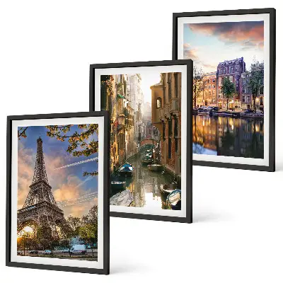 Set di quadri incorniciati con Torre Eiffel, Venezia e canali di Amsterdam