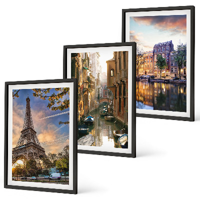 Set di quadri incorniciati Torre Eiffel Venezia Canali di Amsterdam