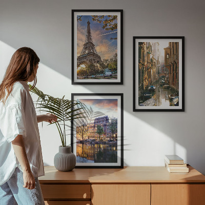 Set di quadri incorniciati Torre Eiffel Venezia Canali di Amsterdam