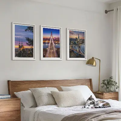 Set di quadri incorniciati con panorami di ponti e tramonti