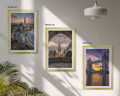 Set di 3 quadri ponti cittadini torri dell'orologio