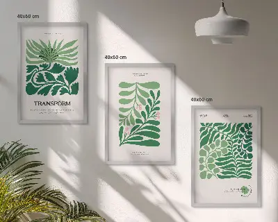 Composizione di quadri con forme di piante a foglia verde