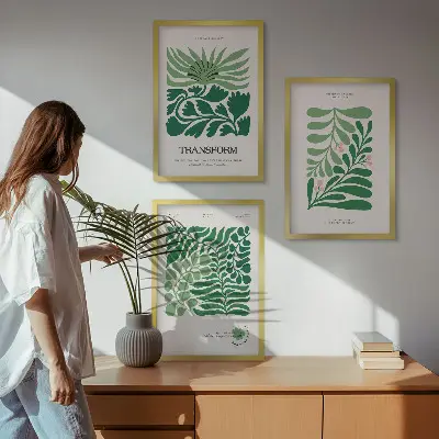 Composizione di quadri con forme di piante a foglia verde