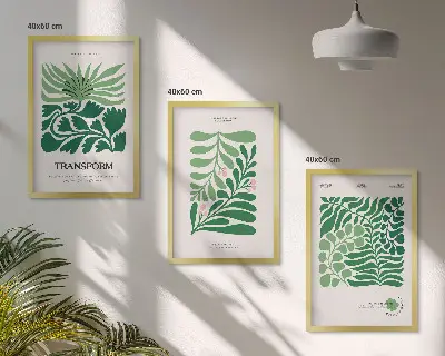 Composizione di quadri con forme di piante a foglia verde