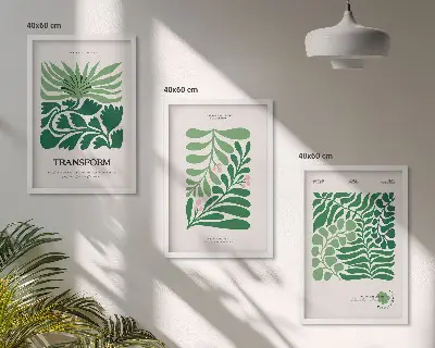 Composizione di quadri con forme di piante a foglia verde