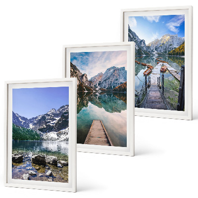 Set di 3 quadri Montagne, laghi, moli di legno