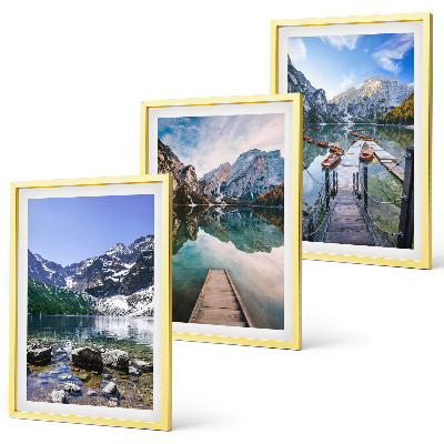 Set di 3 quadri Montagne, laghi, moli di legno