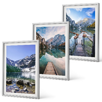 Set di 3 quadri Montagne, laghi, moli di legno