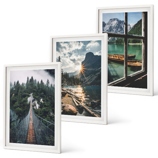 Composizione di quadri Ponte, foresta, lago, barche, montagne