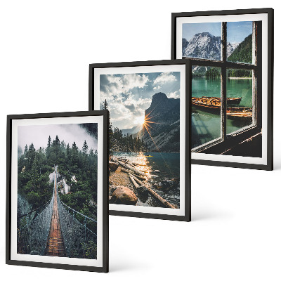 Composizione di quadri Ponte, foresta, lago, barche, montagne