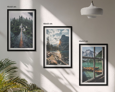 Composizione di quadri Ponte, foresta, lago, barche, montagne