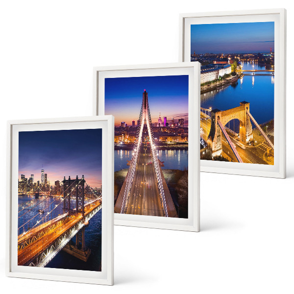 Set di 3 quadri Città di notte ponti fiumi